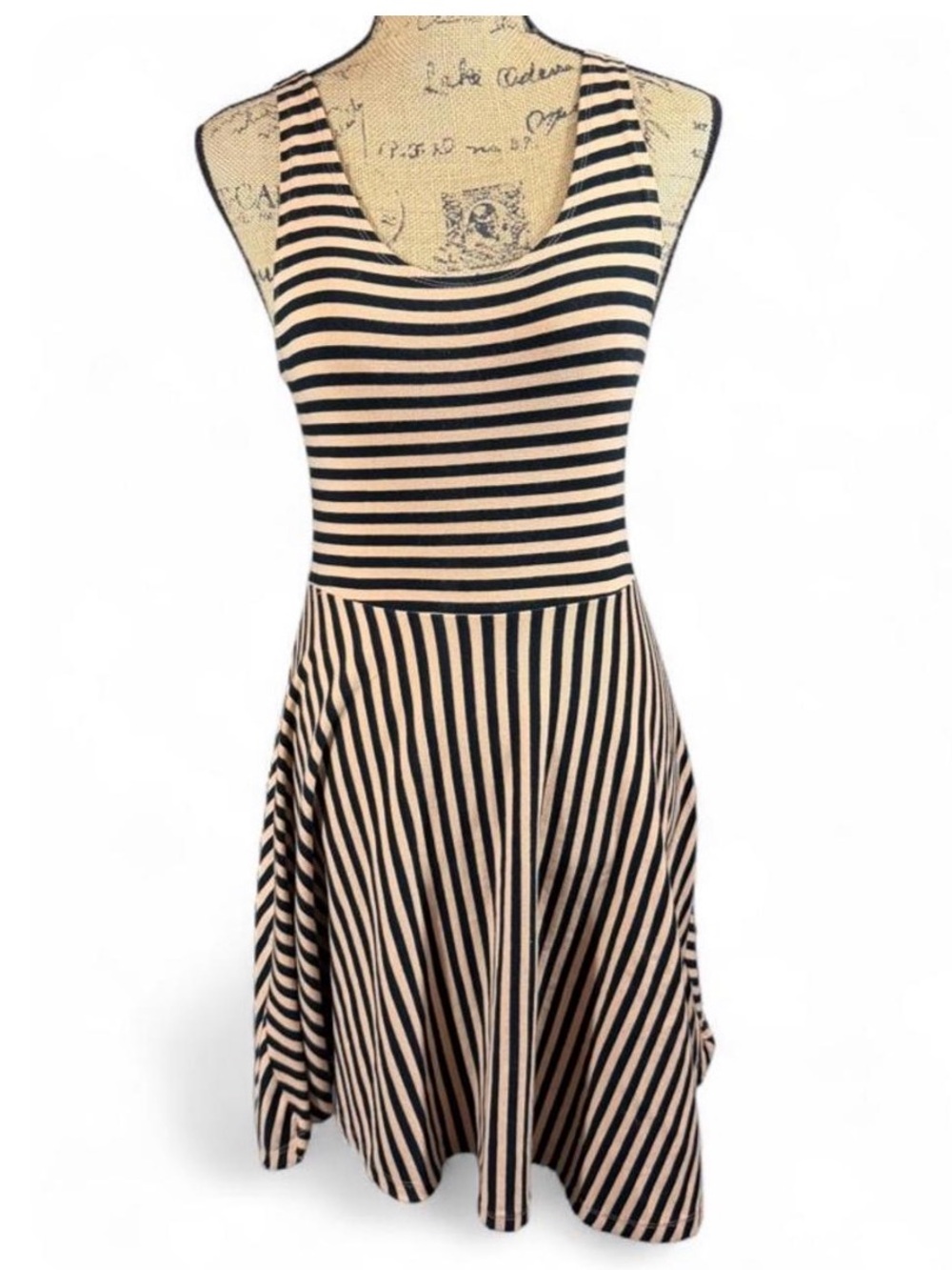 Topshop Black & Beige Striped Fit & Flare Skater Dress US 6